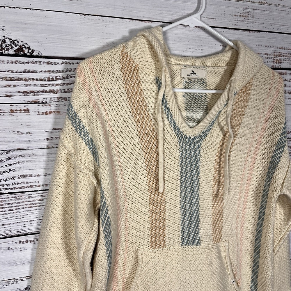 Rip Curl Day Break Poncho Hoodie Women's XS Off White Loose Fit Beachy Woven - Picture 3 of 9